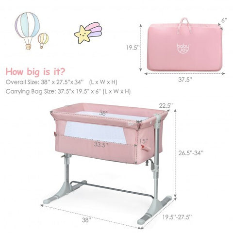 Travel Portable Baby Bed Side Sleeper  Bassinet Crib with Carrying Bag-Pink - Color: Pink