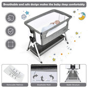 Adjustable Baby Bedside Crib with Large Storage-Dark Gray - Color: Dark Gray