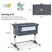 Height Adjustable Baby Side Crib  with Music Box & Toys-Dark Gray - Color: Dark Gray