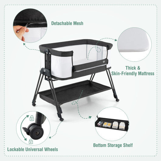 Portable Bedside Sleeper for Baby with 7 Adjustable Heights-Black - Color: Black