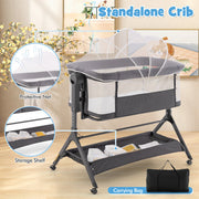 Height Adjustable Bedside Sleeper with Storage Bag and Soft Mattress for Baby-Gray - Color: Gray