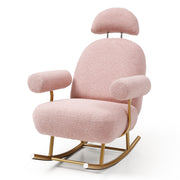 Modern Sherpa Fabric Nursery Rocking Chair,Accent Upholstered Rocker Glider Chair for Baby and Kids,Comfy Armchair with Gold Metal Frame,Leisure Sofa Chair for Nursery/Bedroom/Living Room,Dark Pink
