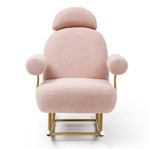Mecedora moderna de tela Sherpa para guardería, silla mecedora tapizada decorativa para bebés y niños, cómodo sillón con estructura de metal dorado, sofá de ocio para guardería/dormitorio/sala de estar, rosa oscuro