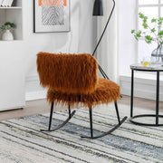 Wide Faux Fur Plush Nursery Rocking Chair, Baby Nursing Chair with Metal Rocker, Comfy Mid Century Modern Chair for Living Room,