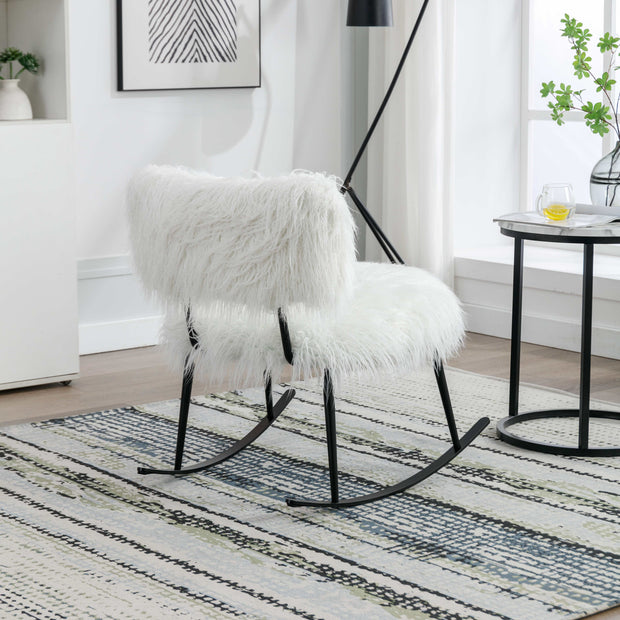 25.2'' Wide Faux Fur Plush Nursery Rocking Chair, Baby Nursing Chair with Metal Rocker, Fluffy Upholstered Glider Chair, (Ivory)