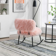 25.2'' Wide Faux Fur Plush Nursery Rocking Chair, Baby Nursing Chair with Metal Rocker, Fluffy Upholstered Glider Chair, (Pink)