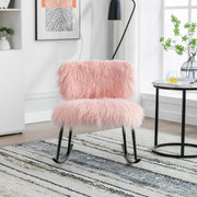 25,2'' breiter Schaukelstuhl aus Kunstfell-Plüsch, Baby-Stillstuhl mit Metallwippe, flauschig gepolsterter Gleitstuhl, bequemer moderner Mid-Century-Stuhl für Wohnzimmer, Schlafzimmer (Pink)