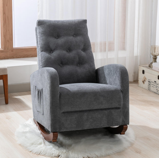 Mecedora con respaldo alto para habitación de bebé, silla de guardería, cómodo asiento acolchado de tela mecedora, sillón moderno con respaldo alto