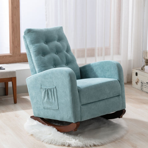 Babyzimmer-Schaukelstuhl mit hoher Rückenlehne, Kinderzimmerstuhl, bequemer Schaukelstuhl mit Stoffpolsterung, moderner Sessel mit hoher Rückenlehne
