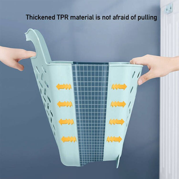 Plastic Collapsible Hanging Laundry Basket with Carry Handle, Space-Saving Wall Hanging Laundry Basket