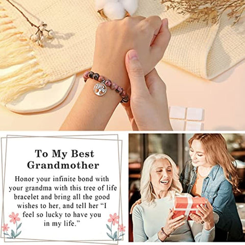 UNGENT THEM Tree of Life Bracelet Gifts for Grandma/Nana/Mother in Law/Bonus Mom/Best Mom/Gigi/Mimi/Mother of the Groom Birthday Christmas Wedding Mothers' Day Gift for Women