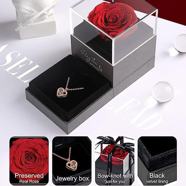 Red Real Rose with I Love You Necklace Mothers Day Gifts
