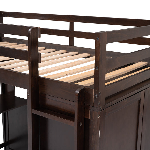 Twin-Size-Hochbett mit Schubladen, Schreibtisch und Kleiderschrank
