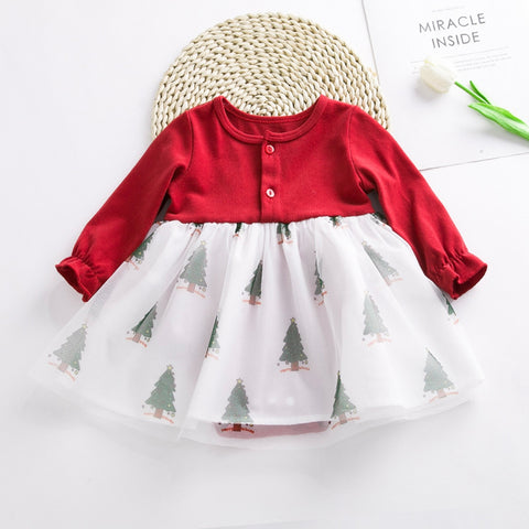 Baby Long Sleeves Romper Mesh Skirt Round Neck Breathable Cotton Bodysuit Skirt For 0-3 Years Old Girls red  0-3M 59