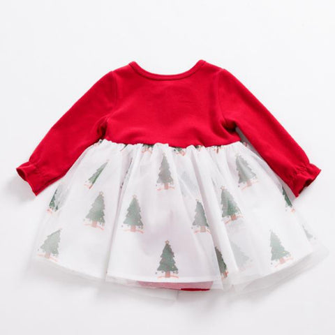 Baby Long Sleeves Romper Mesh Skirt Round Neck Breathable Cotton Bodysuit Skirt For 0-3 Years Old Girls red  0-3M 59