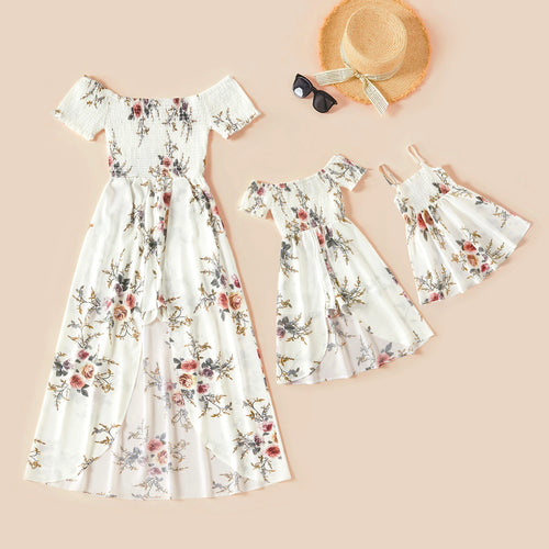 PatPat nuevo verano estampado Floral blanco a juego Maxi mameluco vestidos para 