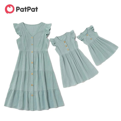 PatPat New Arrival Summer Cotton Solid Ruffle Matching Dresses