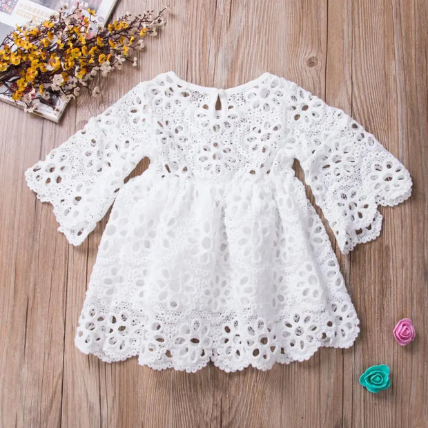 Fashion Family Matching Clothes Mother Daughter Dresses White Hollow