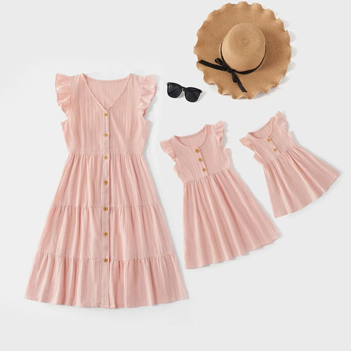 PatPat New Arrival Summer Cotton Solid Ruffle Matching Dresses