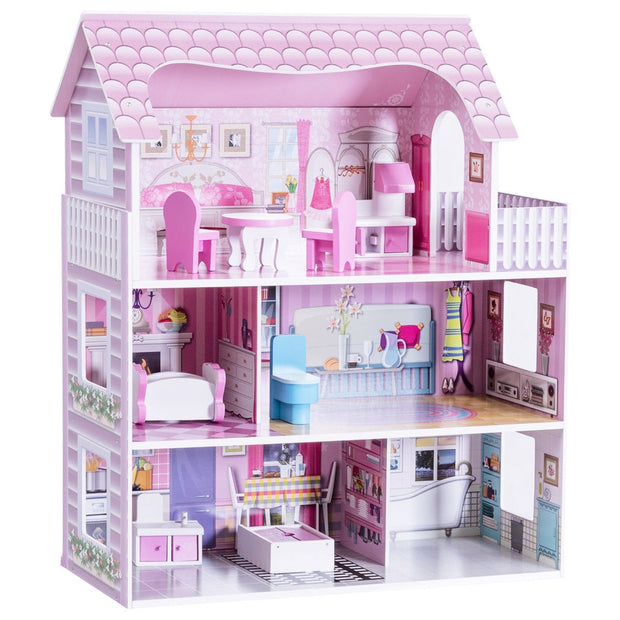 28 Inch Pink Dollhouse with Furniture - Color: Pink