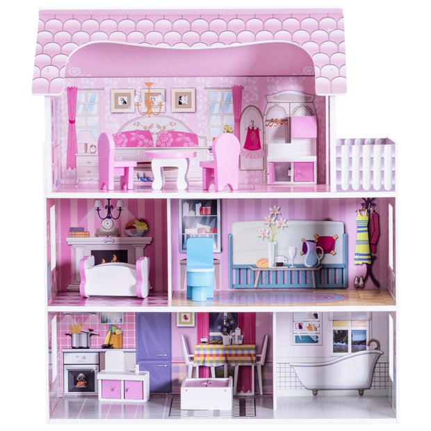 28 Inch Pink Dollhouse with Furniture - Color: Pink