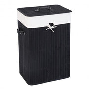 Rectangle Bamboo Hamper Laundry Basket Washing Cloth Bin Storage Bag Lid 3 color-Black - Color: Black