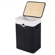 Rectangle Bamboo Hamper Laundry Basket Washing Cloth Bin Storage Bag Lid 3 color-Black - Color: Black