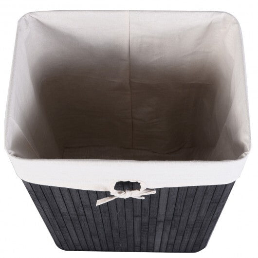 Rectangle Bamboo Hamper Laundry Basket Washing Cloth Bin Storage Bag Lid 3 color-Black - Color: Black