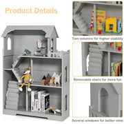 Kids Wooden Dollhouse Bookshelf with Anti-Tip Design and Storage Space-Gray - Color: Gray