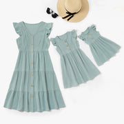 PatPat New Arrival Summer Cotton Solid Ruffle Matching Dresses