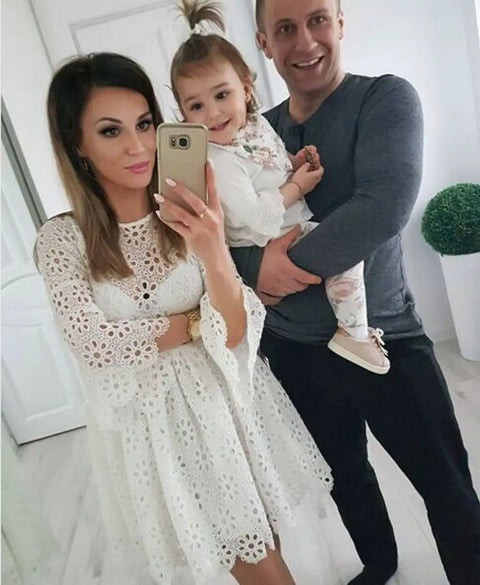 Ropa a juego para Familia, vestidos para madre e hija, color blanco hueco 