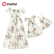 PatPat Neue Sommer-Blumendruck-weiße passende Maxi-Strampler-Kleider für 