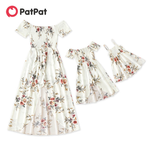 PatPat Neue Sommer-Blumendruck-weiße passende Maxi-Strampler-Kleider für 