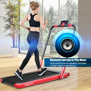 2-in-1 Folding Treadmill with Remote Control and LED Display-Red - Color: Red