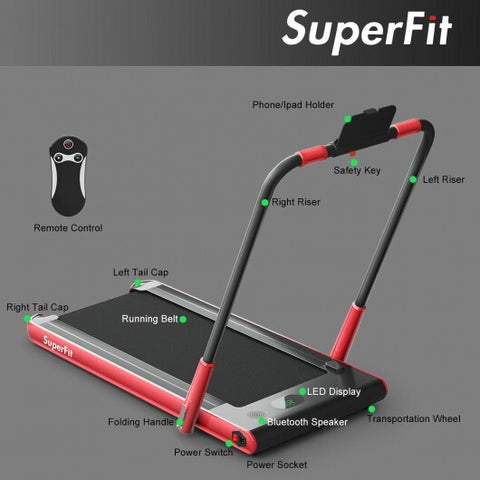 2-in-1 Folding Treadmill with Remote Control and LED Display-Red - Color: Red