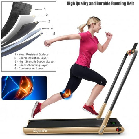 2-in-1 Folding Treadmill with Remote Control and LED Display-Golden - Color: Golden - Size: 2-2.75 HP