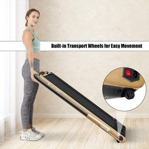 2-in-1 Folding Treadmill with Remote Control and LED Display-Golden - Color: Golden - Size: 2-2.75 HP