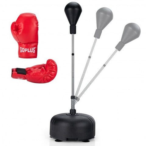 Adjustable Freestanding Punching Bag with Boxing Gloves-Black - Color: Black