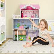 Wooden Dollhouse with Working Elevator and Rotatable Staircase-Pink - Color: Pink