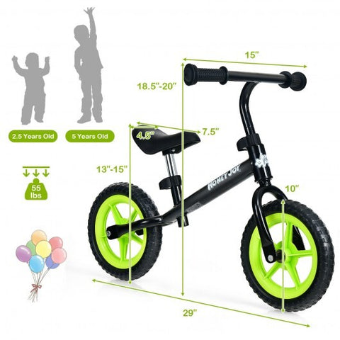 Kids No Pedal Balance Bike with Adjustable Handlebar and Seat-Black - Color: Black