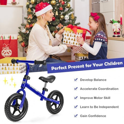 Kids No Pedal Balance Bike with Adjustable Handlebar and Seat-Blue - Color: Blue