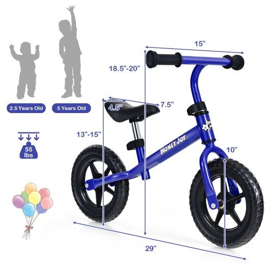 Kids No Pedal Balance Bike with Adjustable Handlebar and Seat-Blue - Color: Blue