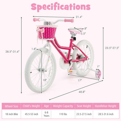 Kids Bicycle 18 Inch Toddler and Kids Bike with Training Wheels for 6-8 Year Old Kids-Pink