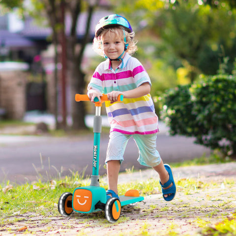 Folding Adjustable Kids Toy Scooter with LED Flashing Wheels Horn 4 Emoji Covers-Blue