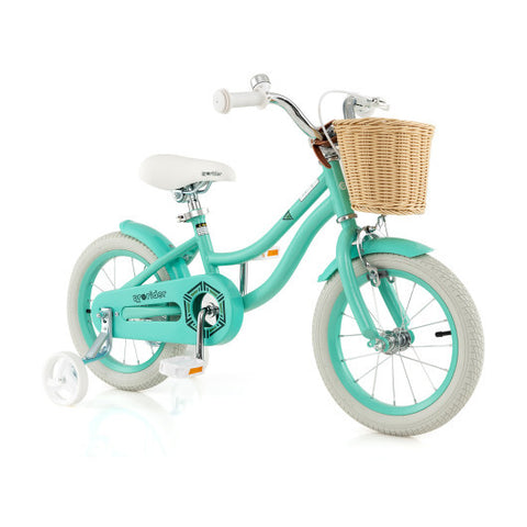 14-Inch Kids Bike with Training Wheels and Adjustable Handlebar Seat-Blue