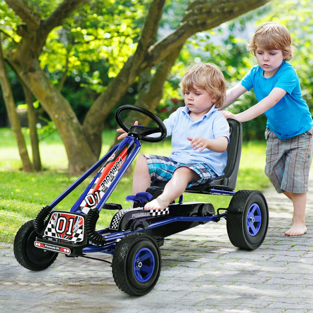 4 Wheels Kids Ride On Pedal Powered Bike Go Kart Racer Car Outdoor Play Toy-Blue - Color: Blue