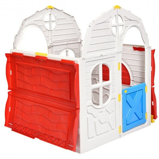 Kids Cottage Playhouse Foldable Plastic Indoor Outdoor Toy - Color: Multicolor