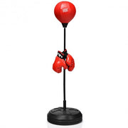 Adjustable Height Punching Bag with Stand Plus Boxing Gloves for Both Adults and Kids - Color: Black & Red