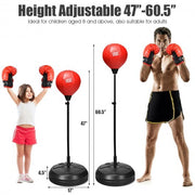 Adjustable Height Punching Bag with Stand Plus Boxing Gloves for Both Adults and Kids - Color: Black & Red