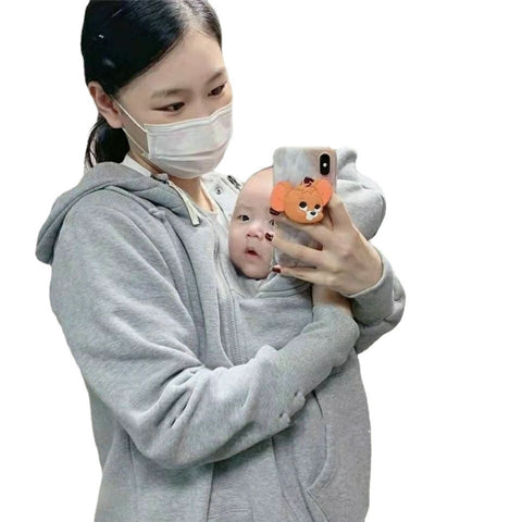 Kangaroo Mother Baby One-piece Coat Plush Nursing Sweater Coat